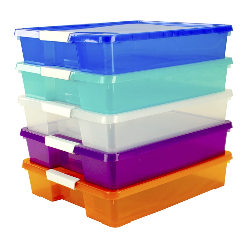 Storex Classroom Student Project Box, Plastic, 15.25 x 13.25 x 3.25 inches , Assorted Tints, 5-Pack (63202U05C), standard sized - Image 5